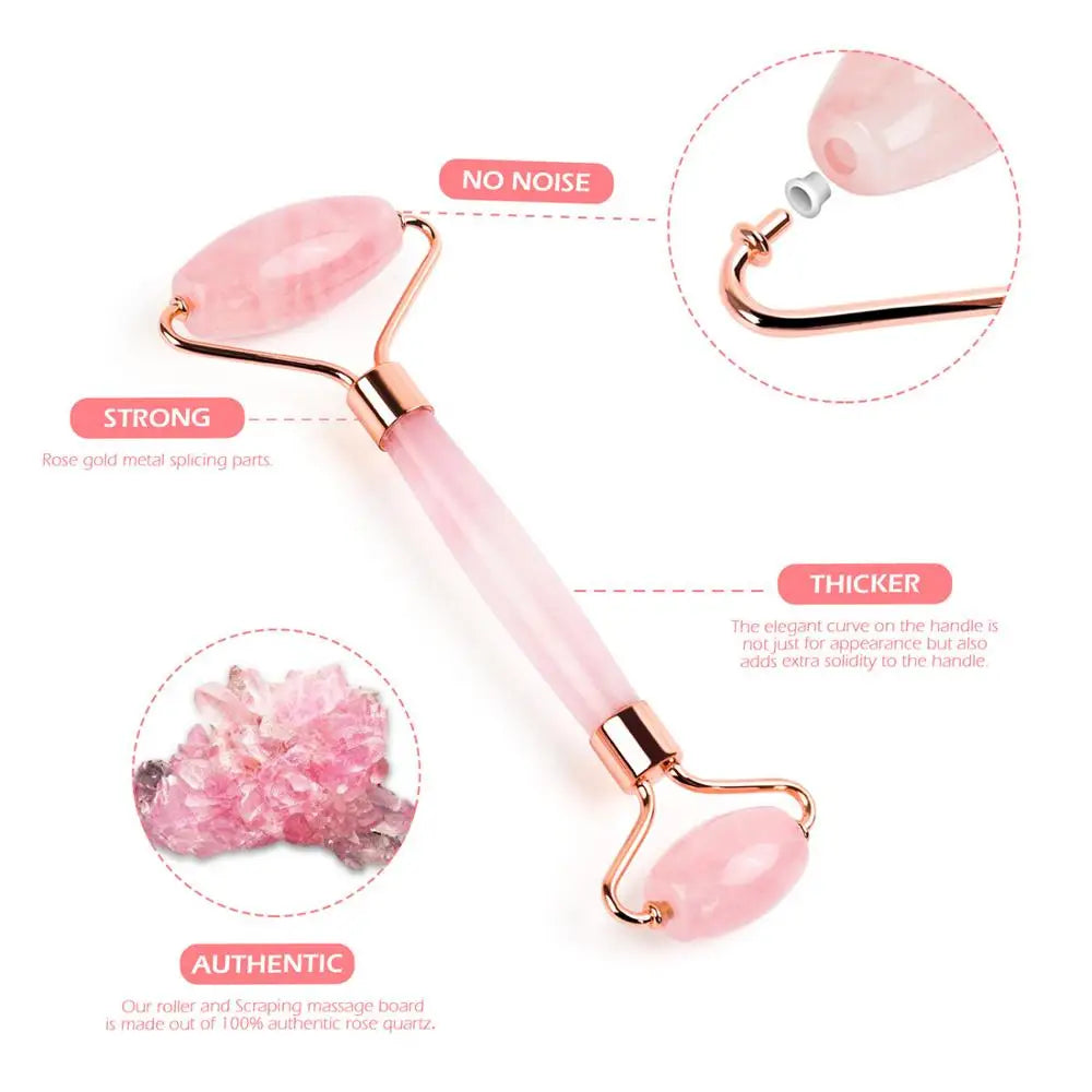 Natural Rose Quartz Facial Jade Roller Stone