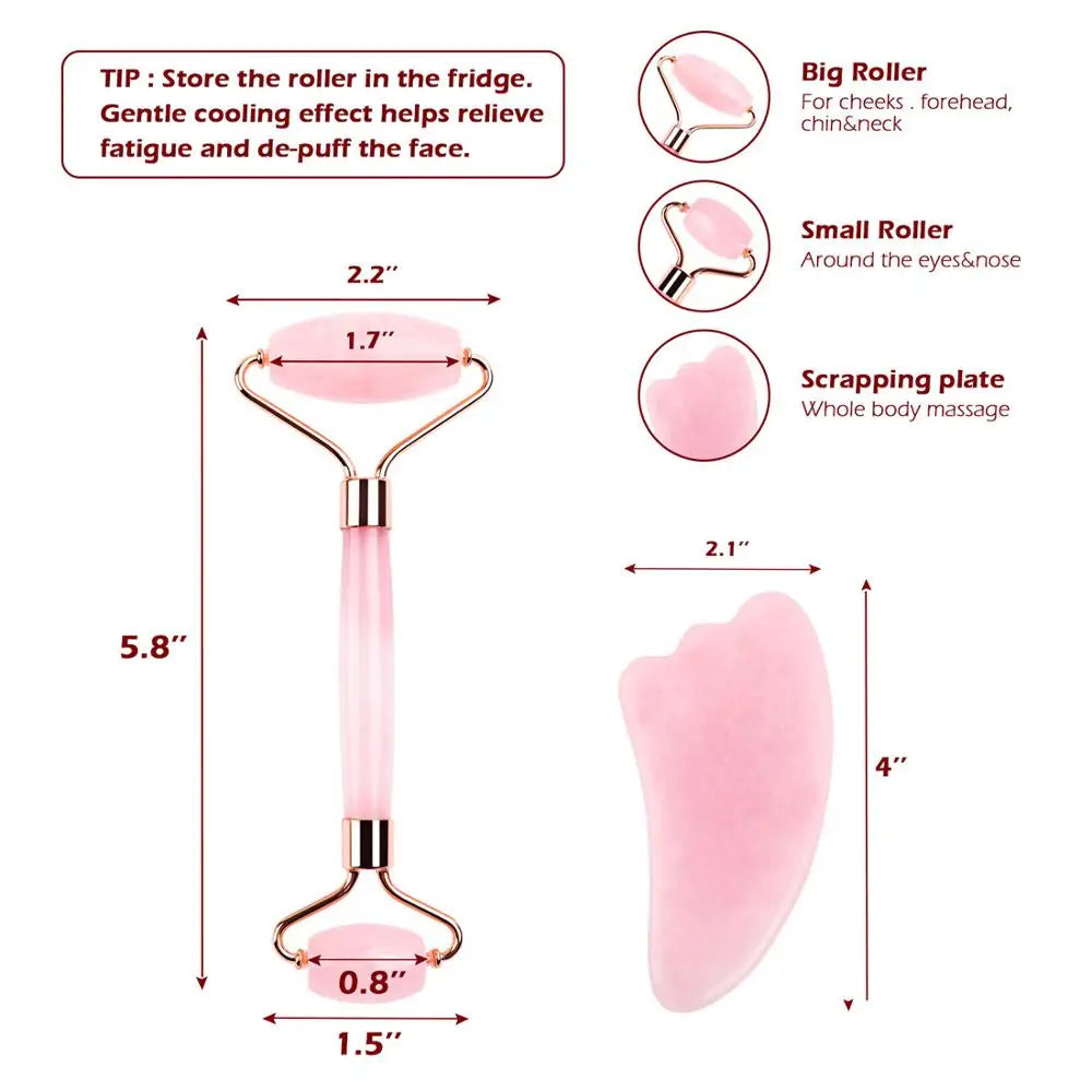 Natural Rose Quartz Facial Jade Roller Stone