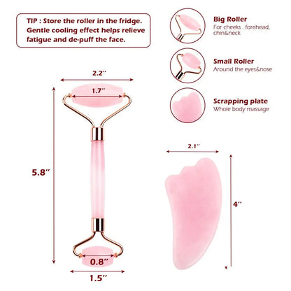 Natural Rose Quartz Facial Jade Roller Stone