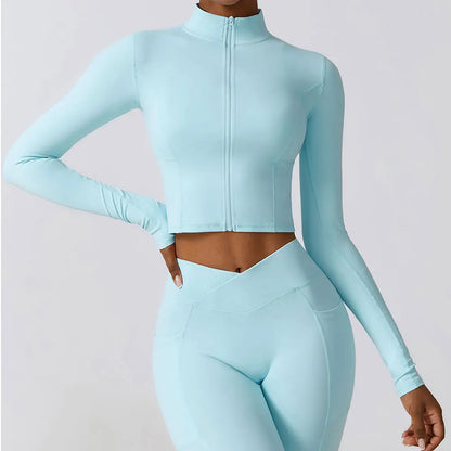 Women's High Elastic Crop Top Spandex Long Sleeve Yoga Shirts